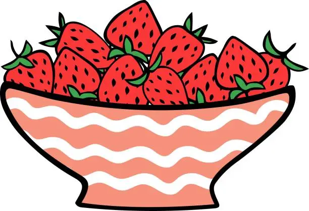 Vector illustration of Vector illustration of strawberry on plate in doodle style isolated on white background.