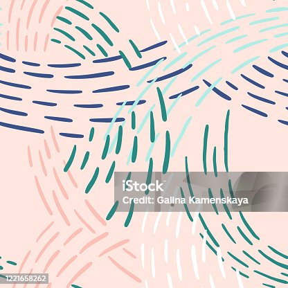 istock Simple geometric ornament. Seamless abstract pattern with colorful lines. Abstract line art. Dashed lines background 1221658262