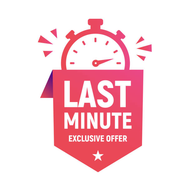 Last minute offer banner template for social media. Sale banner with stopwatch icon. Limited offer sticker with clock. Trendy modern design. Vector illustration Vector graphic timer stopwatch red isolated stock illustrations