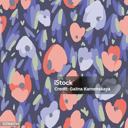istock Floral seamless pattern made of abstract geometric organic shapes. Bright summer botanical background. 1221661761
