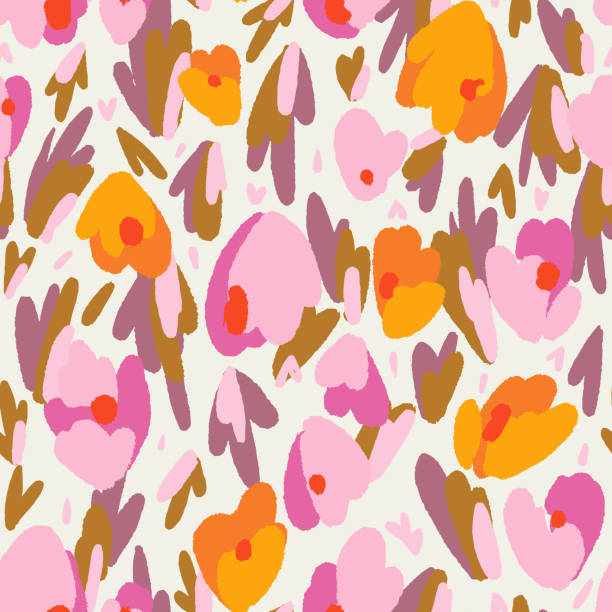 Floral seamless pattern made of abstract geometric organic shapes. Bright summer botanical background. Abstract floral background made of tulip buds. Abstract geometric organic shapes. Flowers seamless pattern. Fantasy florals. Flat style. Textile and fabric design. bouquet backgrounds spring tulip stock illustrations