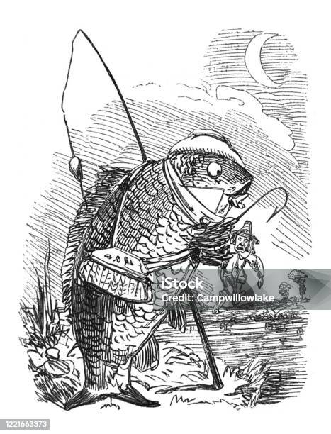 British Satire Comic Cartoon Caricatures Illustrations Large Fish With A  Fishing Rod Holding A Small Man Stock Illustration - Download Image Now -  iStock
