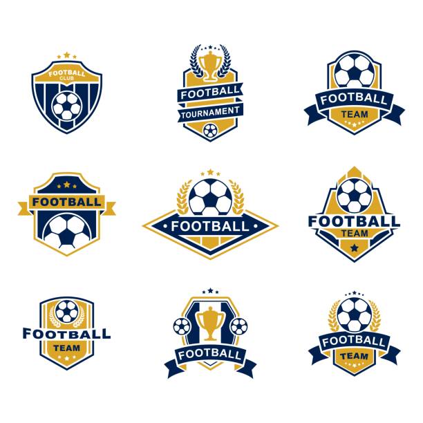 illustrazioni stock, clip art, cartoni animati e icone di tendenza di set di modelli di emblemi della squadra di calcio - stemma logo