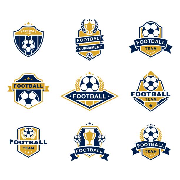 Football team emblems templates set Football team emblems templates set. Badges and logos with soccer ball, tournament, club, heraldic, cup. Vector illustration for sport, play, math, betting concept entertainment club stock illustrations