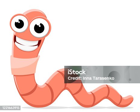 istock Worm creeps and smiles on a white background. Character 1221663915