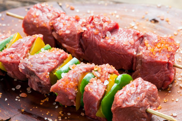 istock delicious raw meat skewer, beef 1221664007