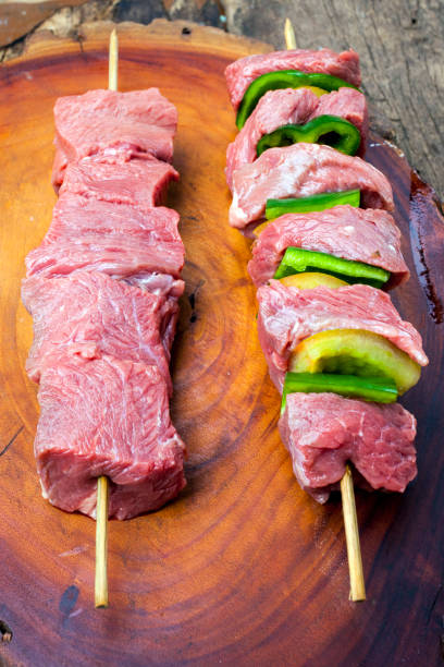 istock delicious raw meat skewer, beef 1221664108