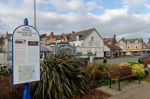 Llandrillo yn Rhos, Wales, UK : Jan 25, 2020: A Heritage Trail board gives information for tourists who visit Rhos on Sea.