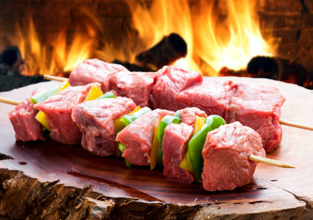 istock delicious raw meat skewer, beef 1221666041