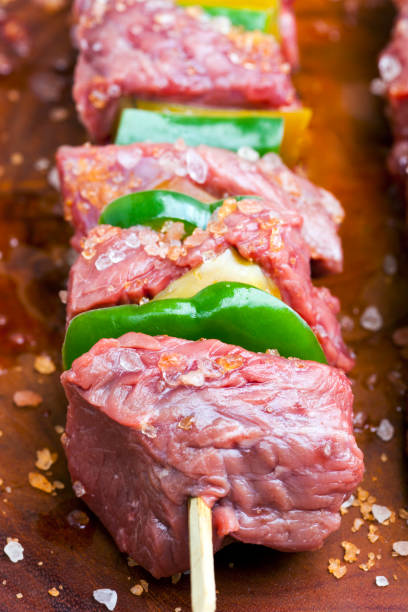 istock delicious raw meat skewer, beef 1221666539
