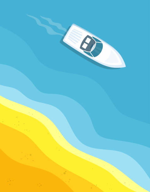 ilustrações de stock, clip art, desenhos animados e ícones de ship floating in the ocean, vector illustration - boat