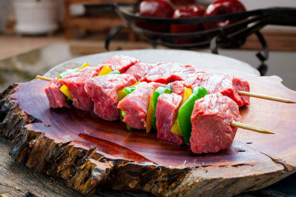 istock delicious raw meat skewer, beef 1221667951