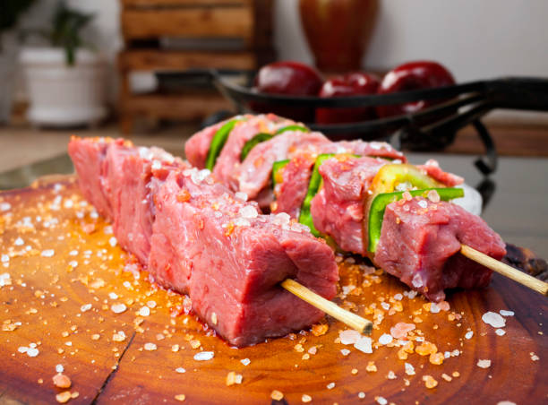 istock delicious raw meat skewer, beef 1221667982