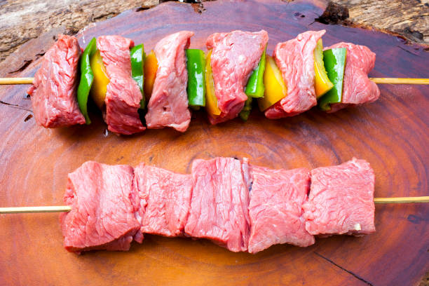 istock delicious raw meat skewer, beef 1221668051