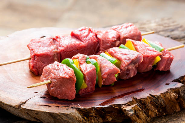 istock delicious raw meat skewer, beef 1221668692