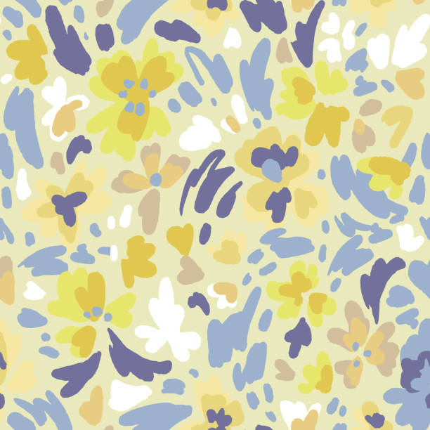 istock Floral seamless pattern with blooming flowers. Modern flat design. Abstract organic shapes. 1221668795