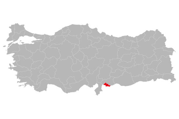 stockillustraties, clipart, cartoons en iconen met kilis provincie gemarkeerd rode kleur op turkije kaart. - turkije