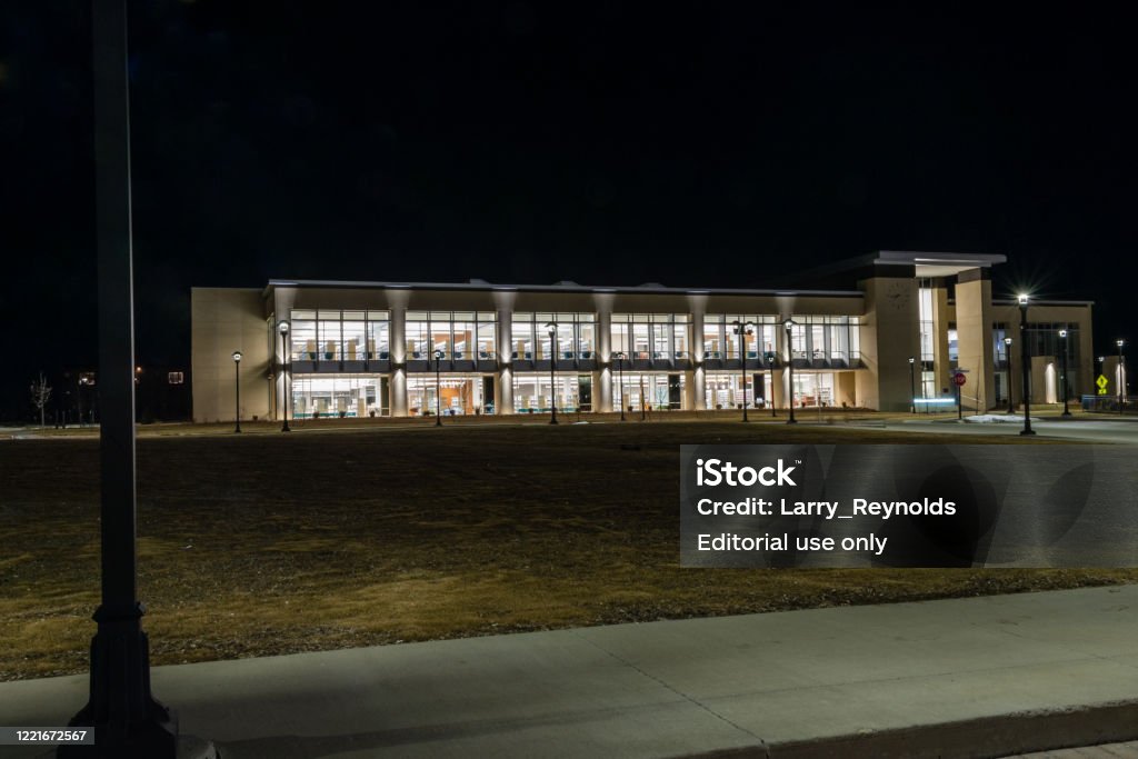 The Ankeny Iowa Kirkendall Public Library At Night Stock Photo