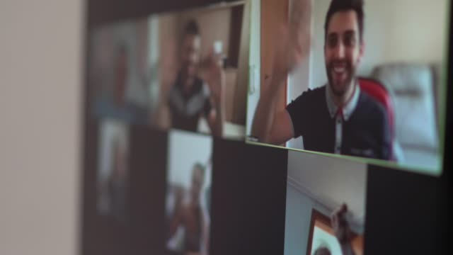 Family and friends happy moments in video conference at home