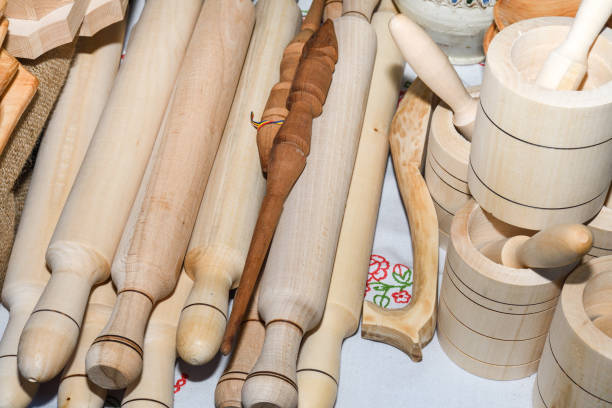 istock Traditional Romanian carved wood dishware at Horezu 1221674074