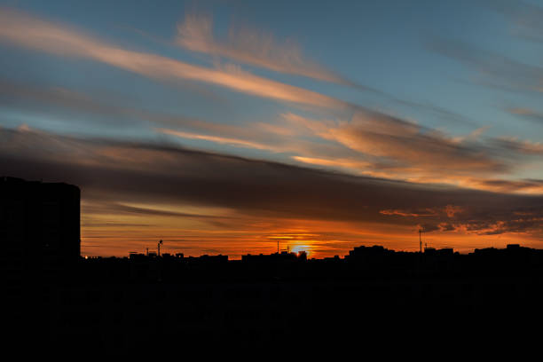 istock Beautiful sunset with feathery clouds on the sky. Spring evening 1221674982