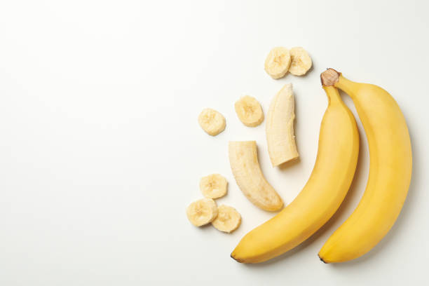 istock Bananas on white background, top view. Fresh fruit 1221675353