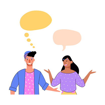 Cartoon Couple Communication Template Woman Speaking And Man Thinking Stock  Illustration - Download Image Now - iStock