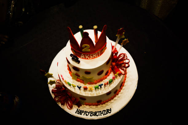 istock Tasty three floor Birthday Cake with vanilla flavor 1221682566