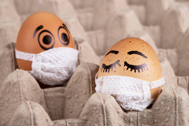 Eggs  wearing medical masks