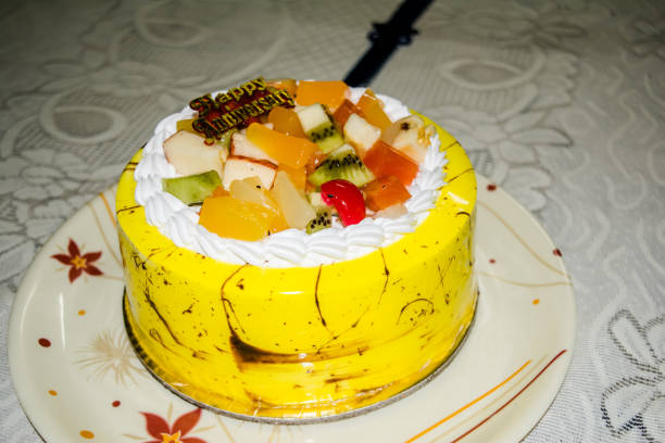 istock Tasty yellow Fruit Cake with vanilla flavor 1221683674