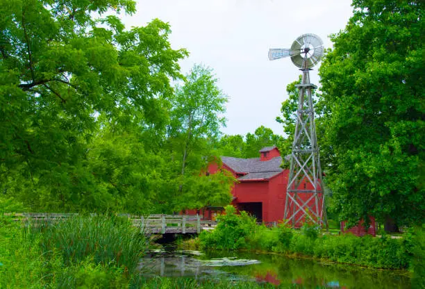 Red Barn and Windmill-Mill Pond-Elkhart County Indiana