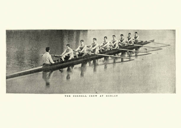 Cornell coxed rowing team at Henley, 1895 Vintage photograph of the Cornell coxed rowing team at Henley, 1895, 19th Century cornell university stock pictures, royalty-free photos & images