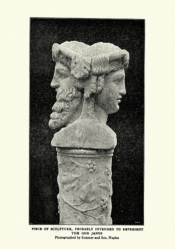 Vintage photograph of Doubled headed ancient Roman god Janus