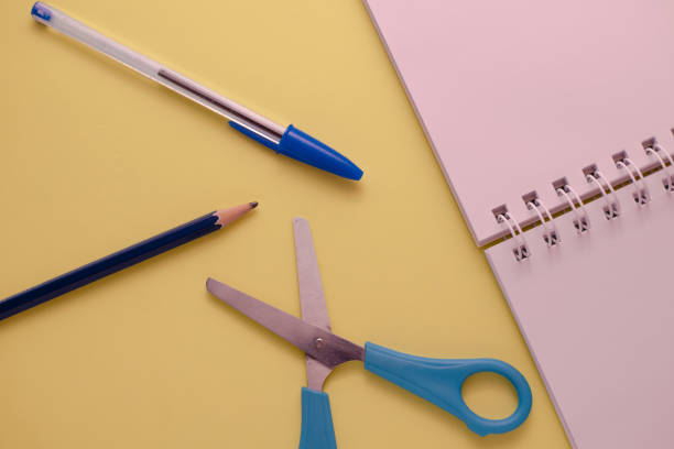 istock Creative craft supplies for DIY nad school arts ,note book , pencil and scissors. 1221684663