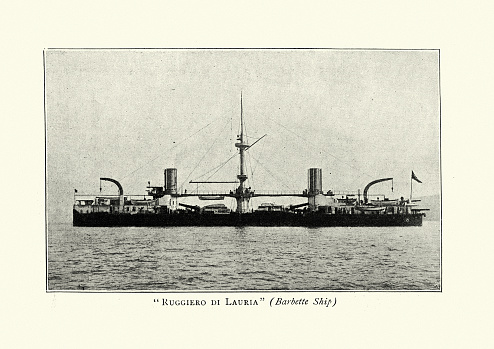 Vintage photograph of Ruggiero di Lauria was an ironclad battleship built in the 1880s for the Italian Regia Marina