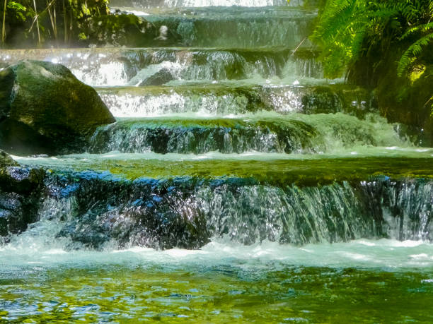 타바콘 온천 강 앳 아레날 화산, 알라주엘라, 산 카를로스, 코스타리카 - costa rica waterfall heaven rainforest 뉴스 사진 이미지