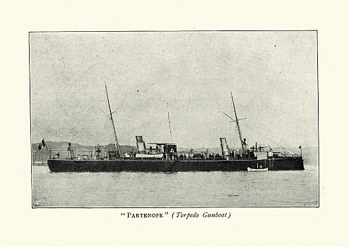 Vintage photograph of Italian torpedo gunboat Parthenope built for the Italian Regia Marina