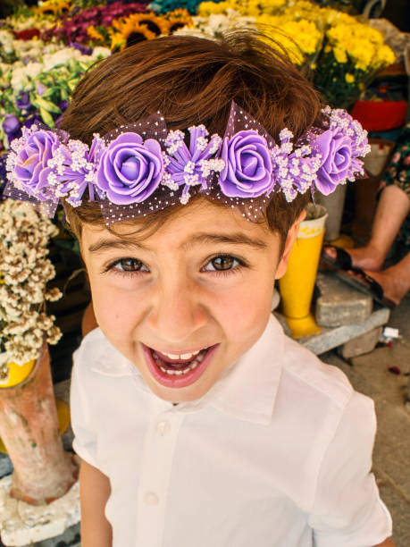 istock Fun portrait with flowery crown. 1221685466