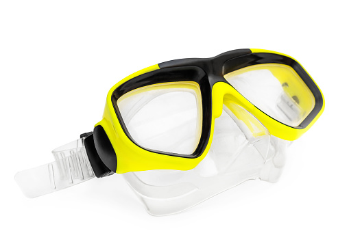 Mask for diving under water on white.