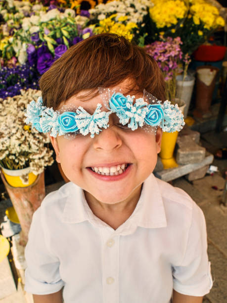 istock Fun portrait with flowery crown. 1221686269