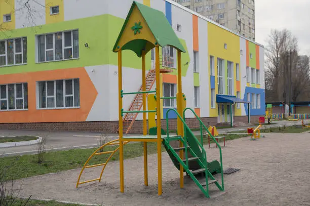 Photo of Colorful edition of the kindergarten and playground. Education