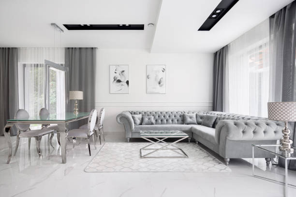 istock Glamour white and gray living room 1221687624