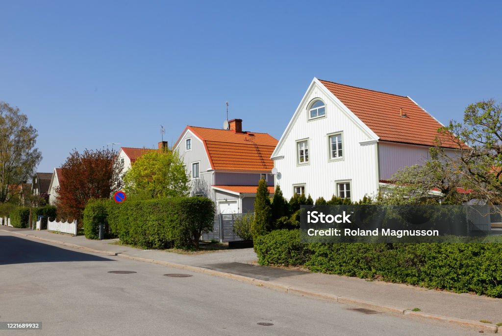 Dwellings Swedish single family two story houses original erected during the 1920s. House Stock Photo