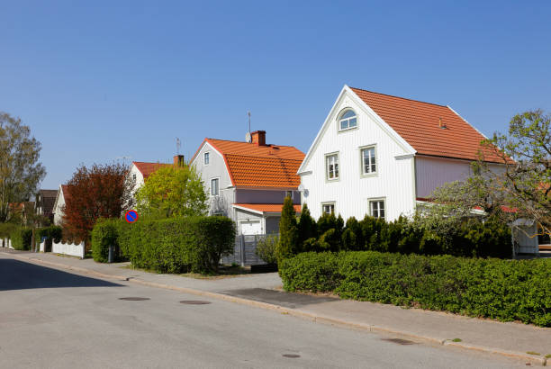 Dwellings Swedish single family two story houses original erected during the 1920s. detached house stock pictures, royalty-free photos & images
