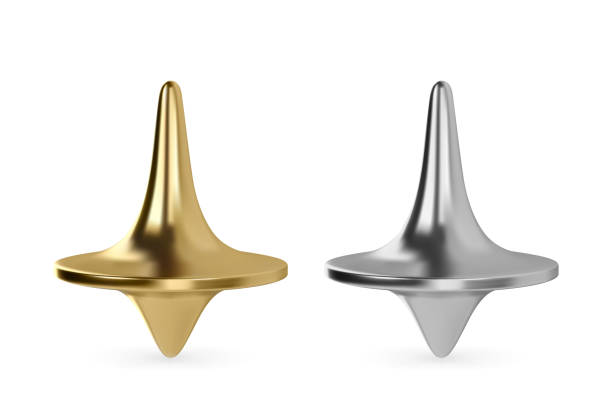 Realistic vector spinning top toy. Golden and silver metal whirligig. Realistic vector spinning top toy. Golden and silver metal whirligig spinning top stock illustrations