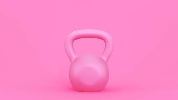 Pink kettlebell background. Simple modern illustration for sport design. 3D rendering image.