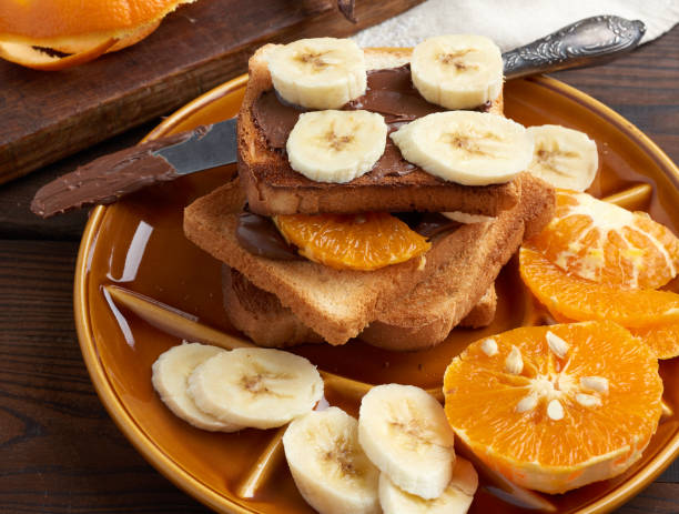 istock sandwiches with chocolate paste and banana slices on a plate 1221697450