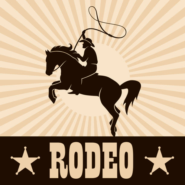 cowboy silhouette illustration - rodeo lasso cowboy horse stock-grafiken, -clipart, -cartoons und -symbole