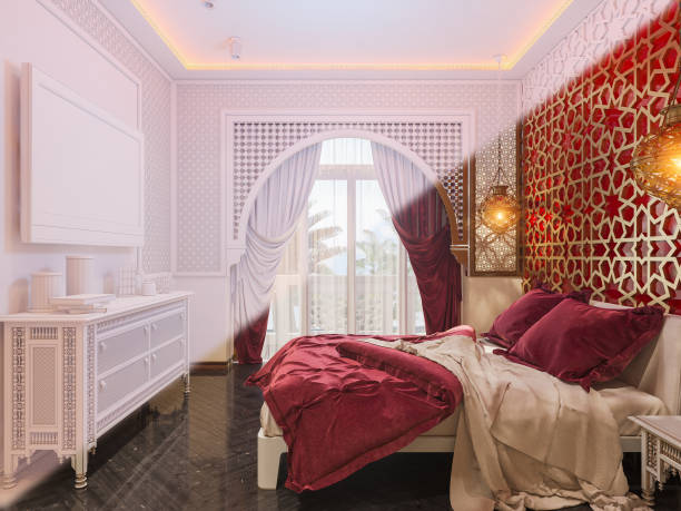 3d illustration Islamic style interior design. Image for presentation, inspiration or design of your product stock photo