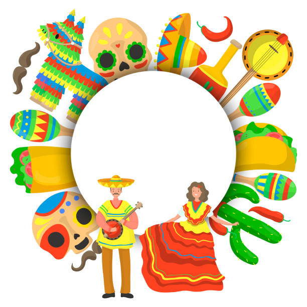 ilustrações de stock, clip art, desenhos animados e ícones de mexico culture round and circle icon on white background. mexican ethnic symbols. - the americas latin american and hispanic ethnicity map latin america